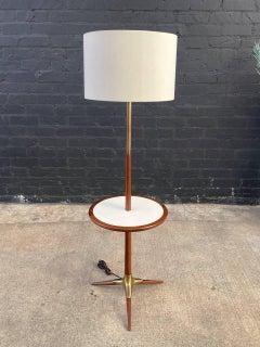 Newly Refinished - Mid-Century Modern Walnut & Brass Accent Tripod Floor Lamp