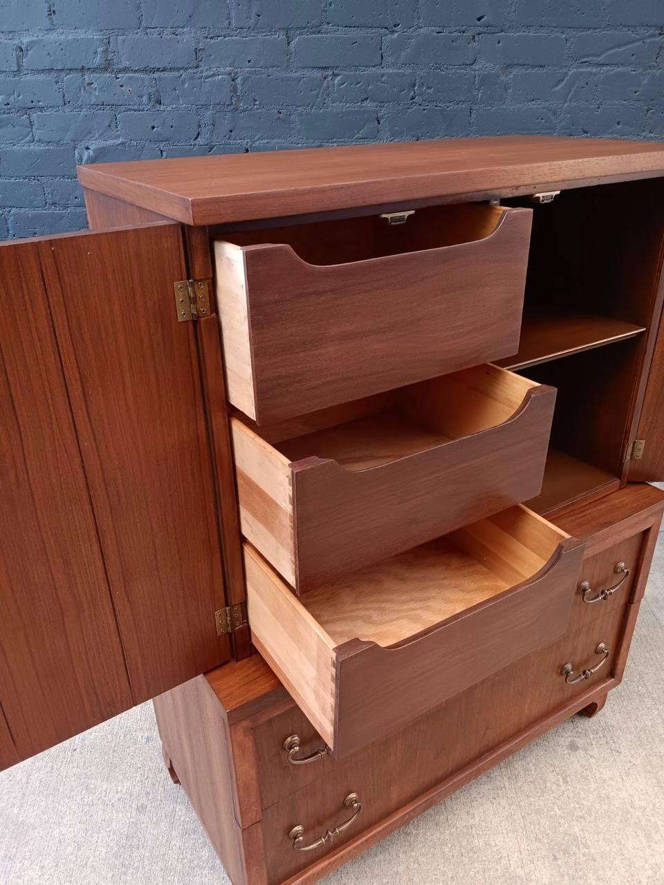 Newly Refinished - Mid-Century Modern Walnut & Burl Wood Highboy Dresser 2