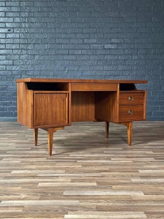 Newly Refinished - Mid-Century Modern Walnut & Cane Desk by Hooker