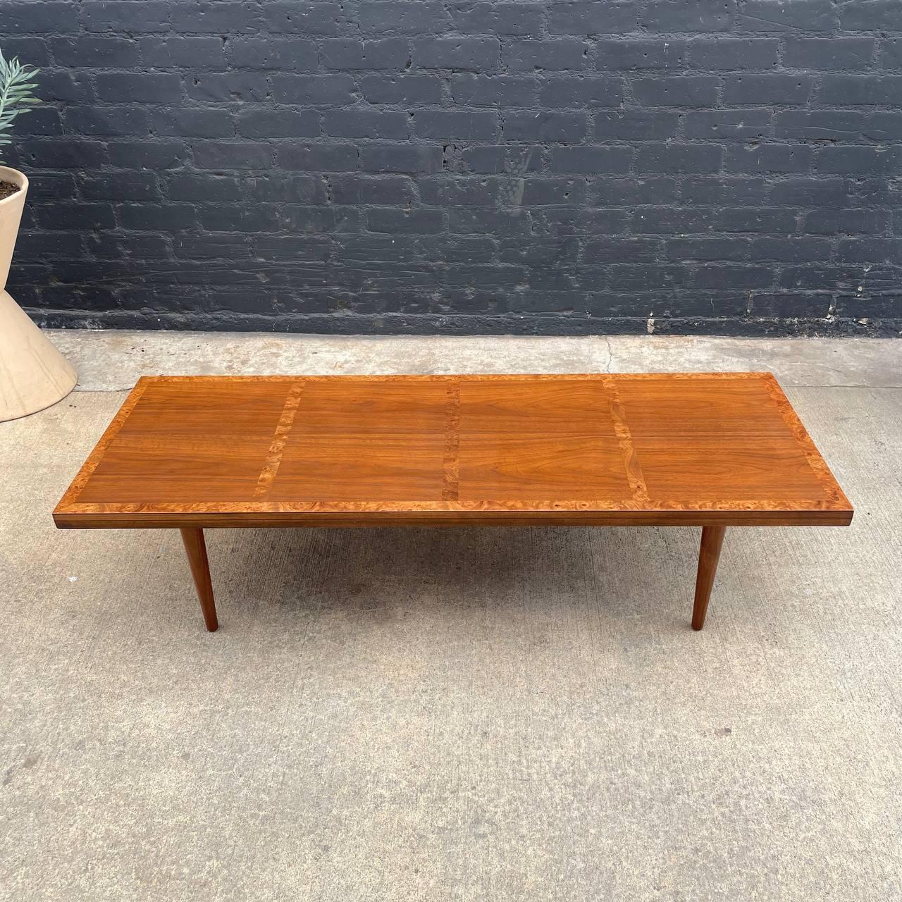 Newly Refinished MidCentury Modern Walnut Coffee Table For Sale at