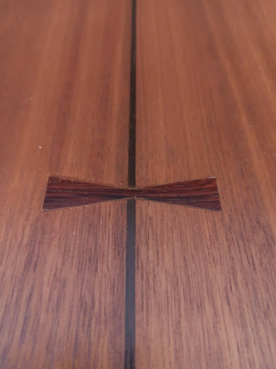 Newly Refinished -Mid-Century Modern Walnut Coffee Table Inlaid Bowtie Rosewood  For Sale 2