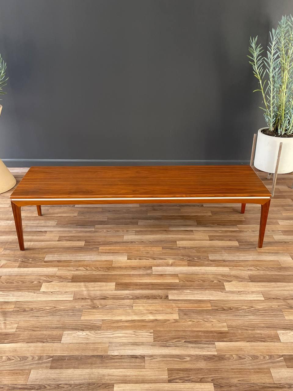 American Newly Refinished - Mid-Century Modern Walnut Coffee Table with White Accent For Sale