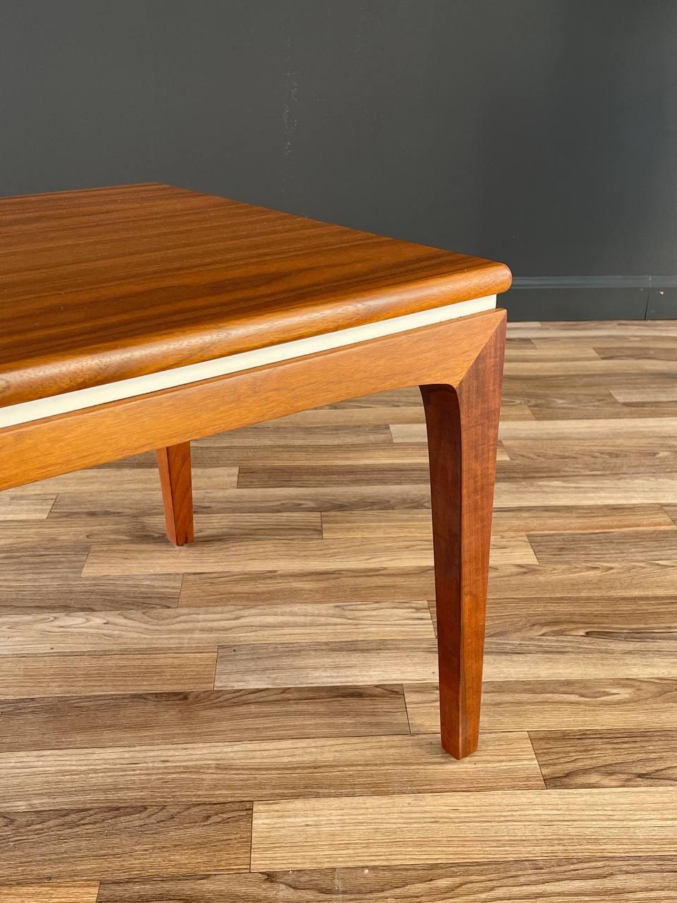 Newly Refinished - Mid-Century Modern Walnut Coffee Table with White Accent For Sale 2
