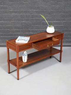 Newly Refinished - Mid-Century Modern Walnut Console Table w/ Bookshelf