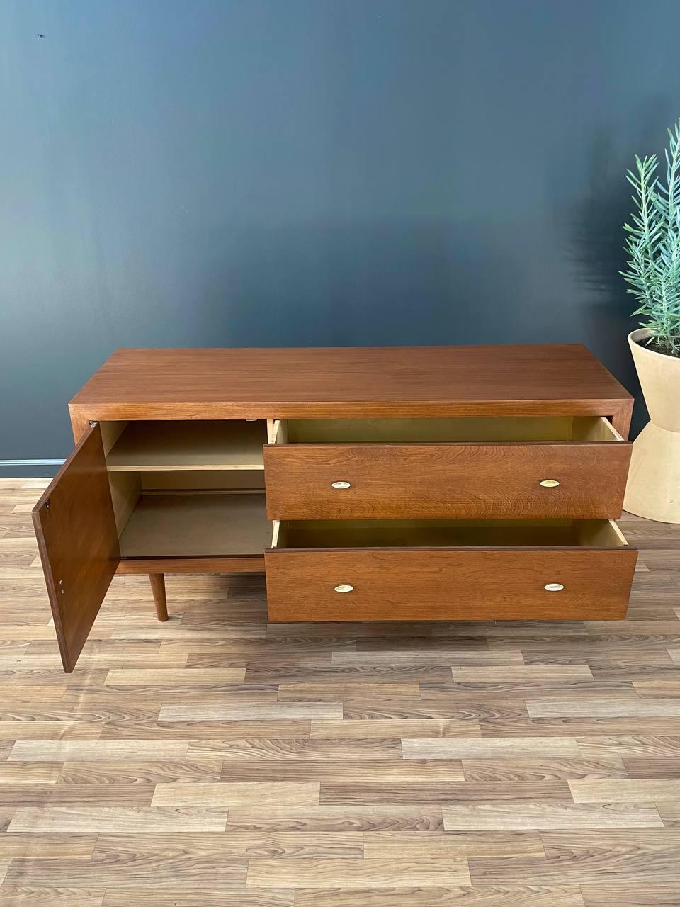 Metal Newly Refinished - Mid-Century Modern Walnut Credenza