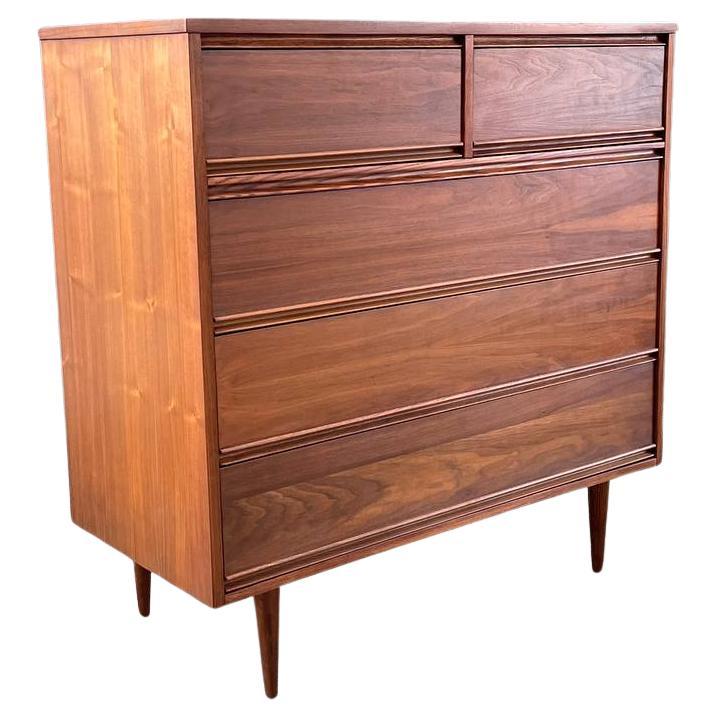 Newly Refinished - Mid-Century Modern Walnut Dresser Highboy by Dixie Furniture
