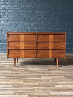 Newly Refinished - Mid-Century Modern Walnut Dresser w/ Slated Drawers