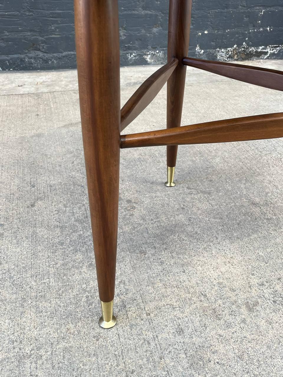 Brass Newly Refinished - Mid-Century Modern Walnut Guitar Pick Style Side Table For Sale
