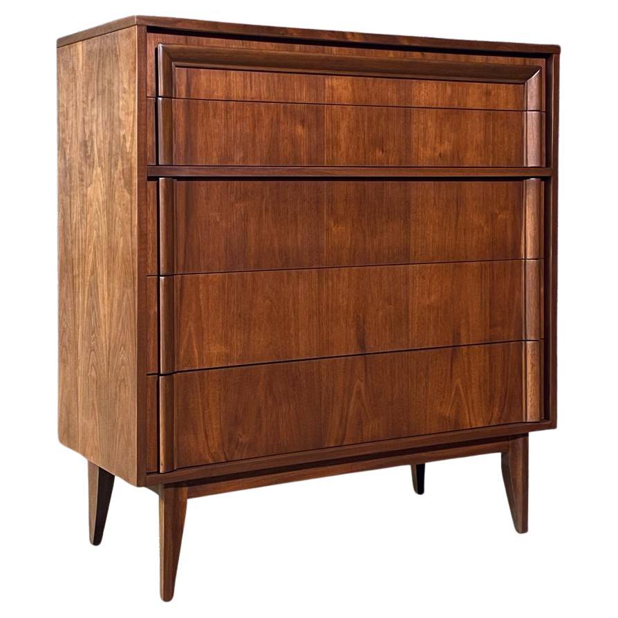 Newly Refinished - Mid-Century Modern Walnut Highboy Dresser by Basic Witz