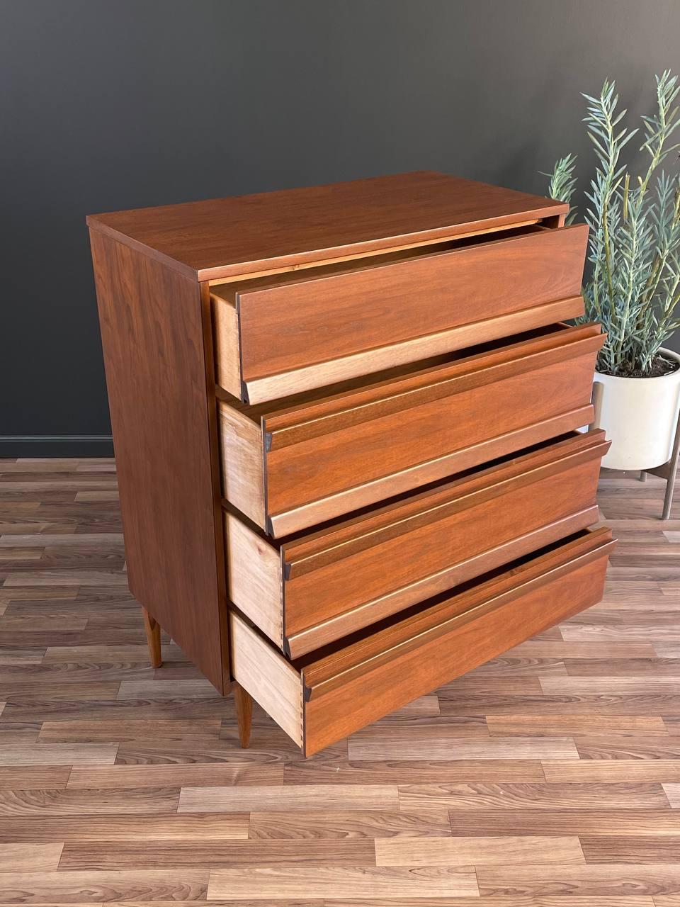 American Newly Refinished- Mid-Century Modern Walnut Highboy Dresser by Bassett Furniture