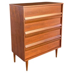 Used Newly Refinished- Mid-Century Modern Walnut Highboy Dresser by Bassett Furniture