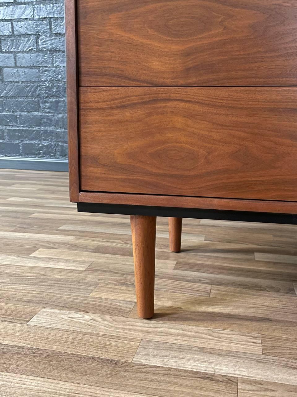 Metal Newly Refinished - Mid-Century Modern Walnut Highboy Dresser by Dixie