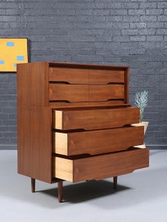 Newly Refinished - Mid-Century Modern Walnut Highboy Dresser by Kent-Coffey