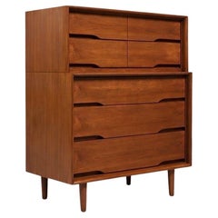 Newly Refinished - Mid-Century Modern Walnut Highboy Dresser by Kent-Coffey