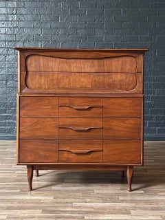 Newly Refinished - Mid-Century Modern Walnut Highboy Dresser by Unagusta