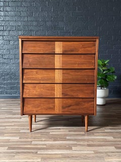 Newly Refinished - Mid-Century Modern Walnut Highboy Dresser by Ward Furniture