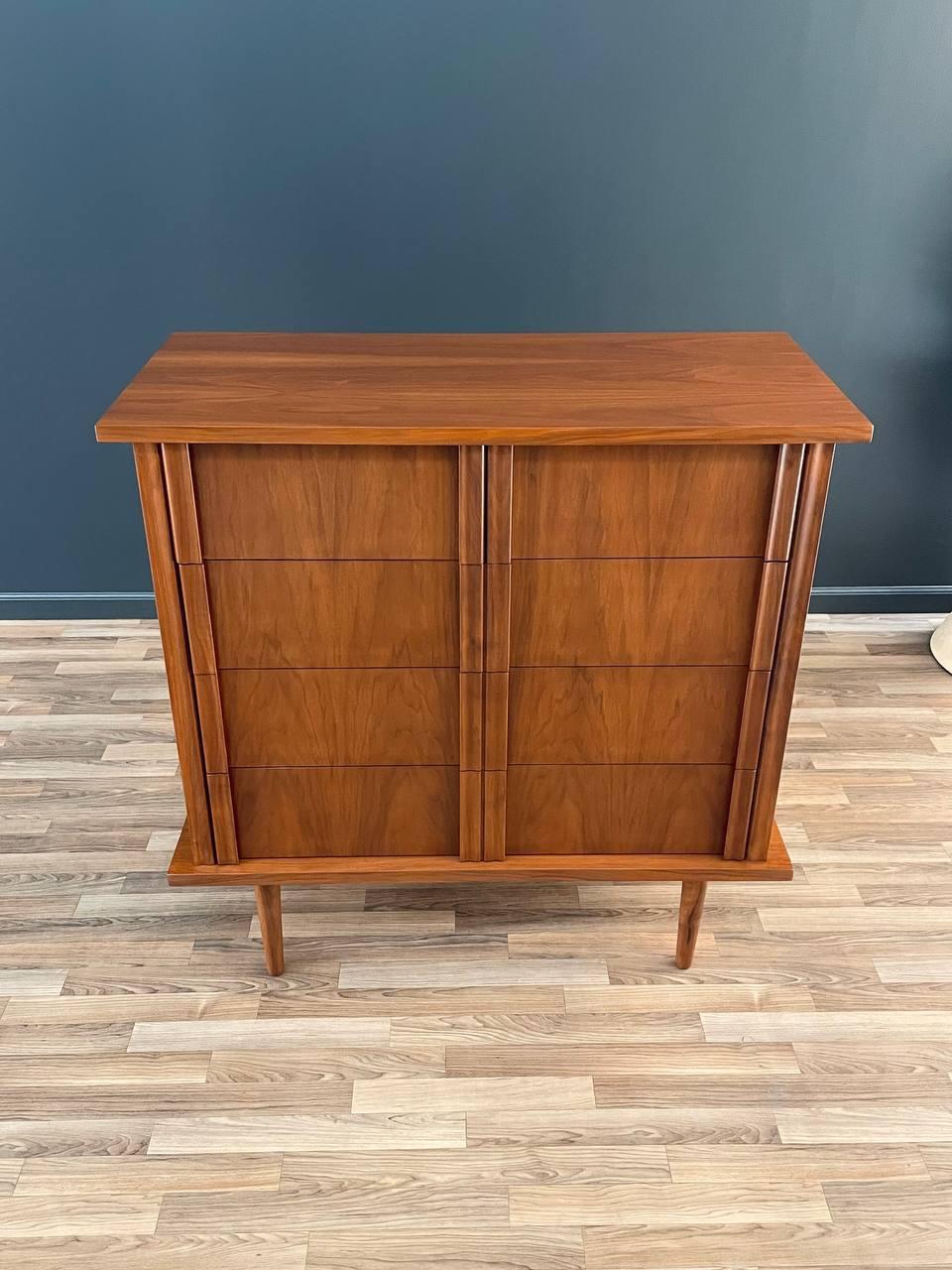 American Newly Refinished - Mid-Century Modern Walnut Highboy Dresser  For Sale