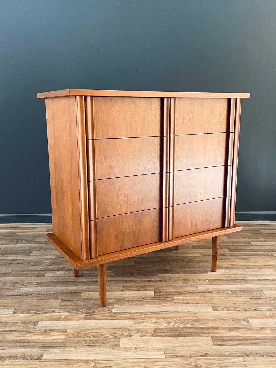 Newly Refinished - Mid-Century Modern Walnut Highboy Dresser  For Sale 1