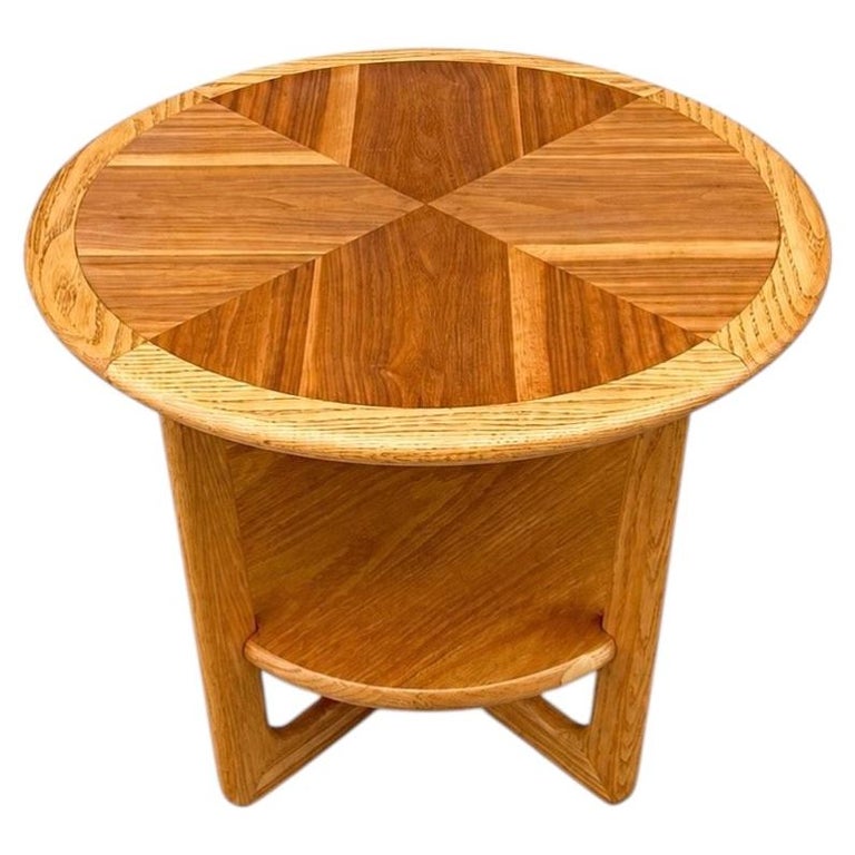 Newly Refinished - Mid-Century Modern Walnut & Oak Round Tier Side Table by Lane