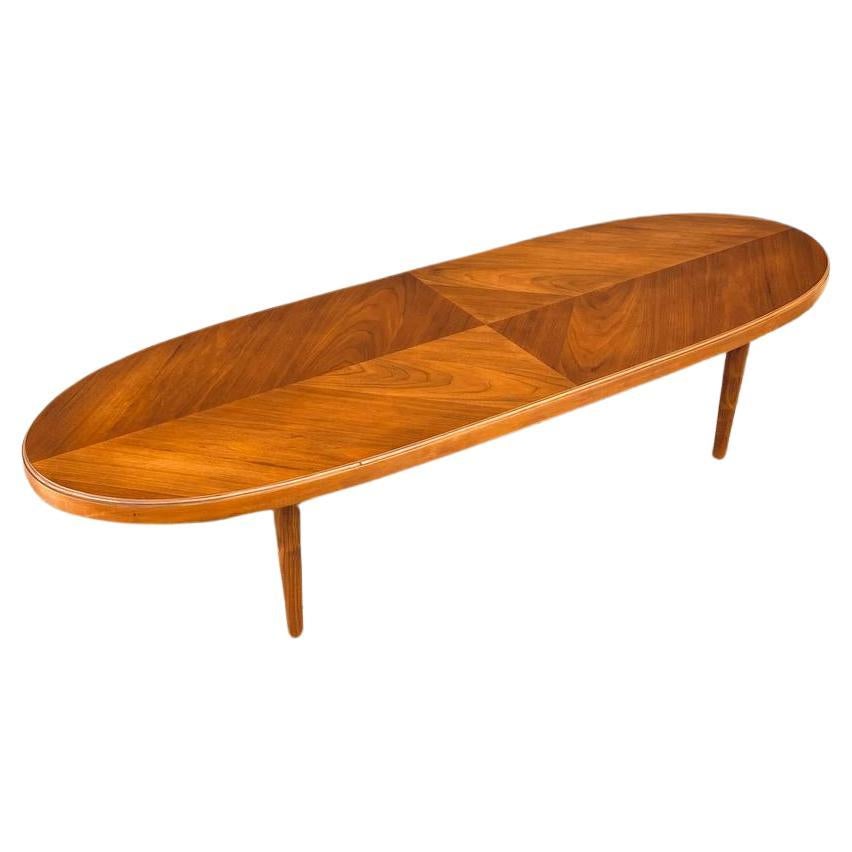 Newly Refinished - Mid-Century Modern Walnut Oval Coffee Table For Sale