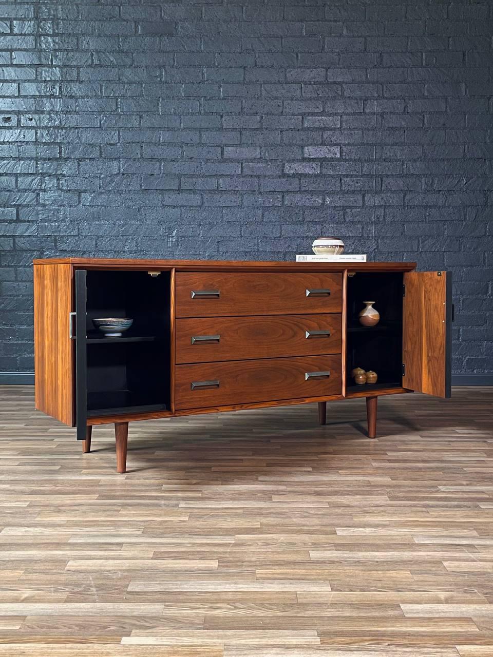 American Newly Refinished - Mid-Century Modern Walnut & Rosewood Credenza For Sale