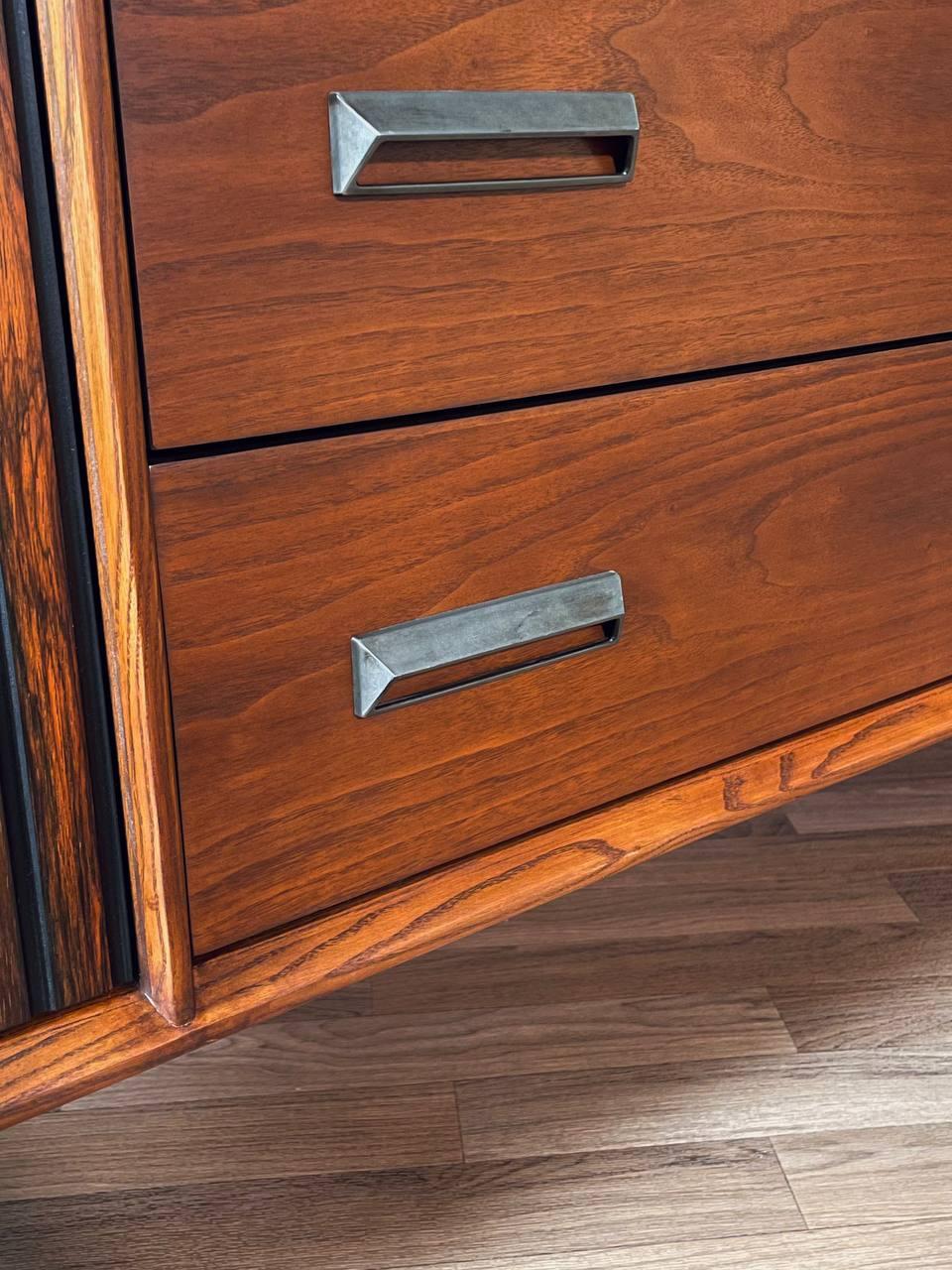 Newly Refinished - Mid-Century Modern Walnut & Rosewood Credenza For Sale 2