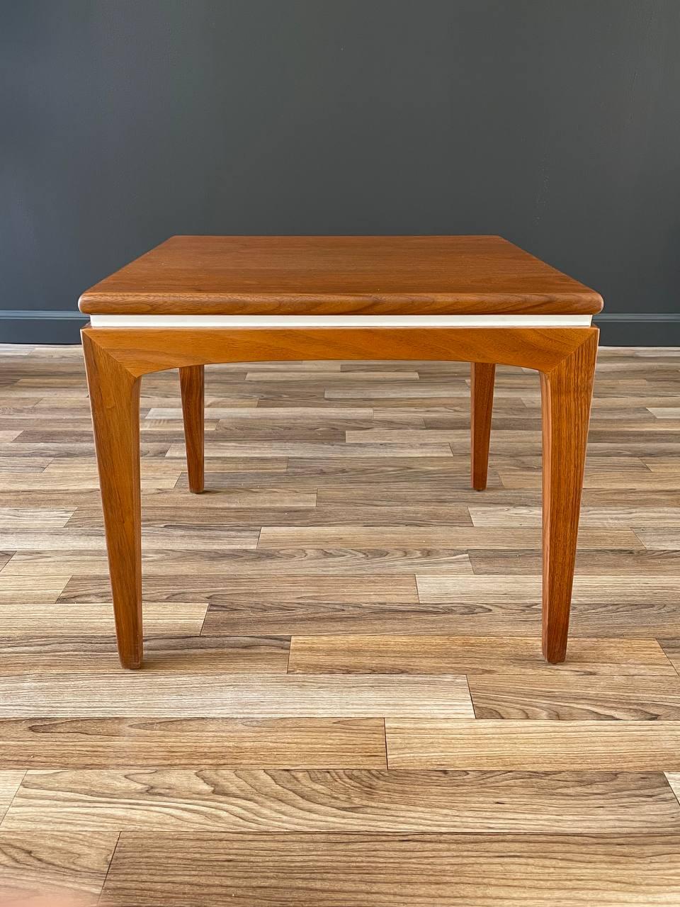 Mid-20th Century Newly Refinished - Mid-Century Modern Walnut Side Table with White Accent For Sale