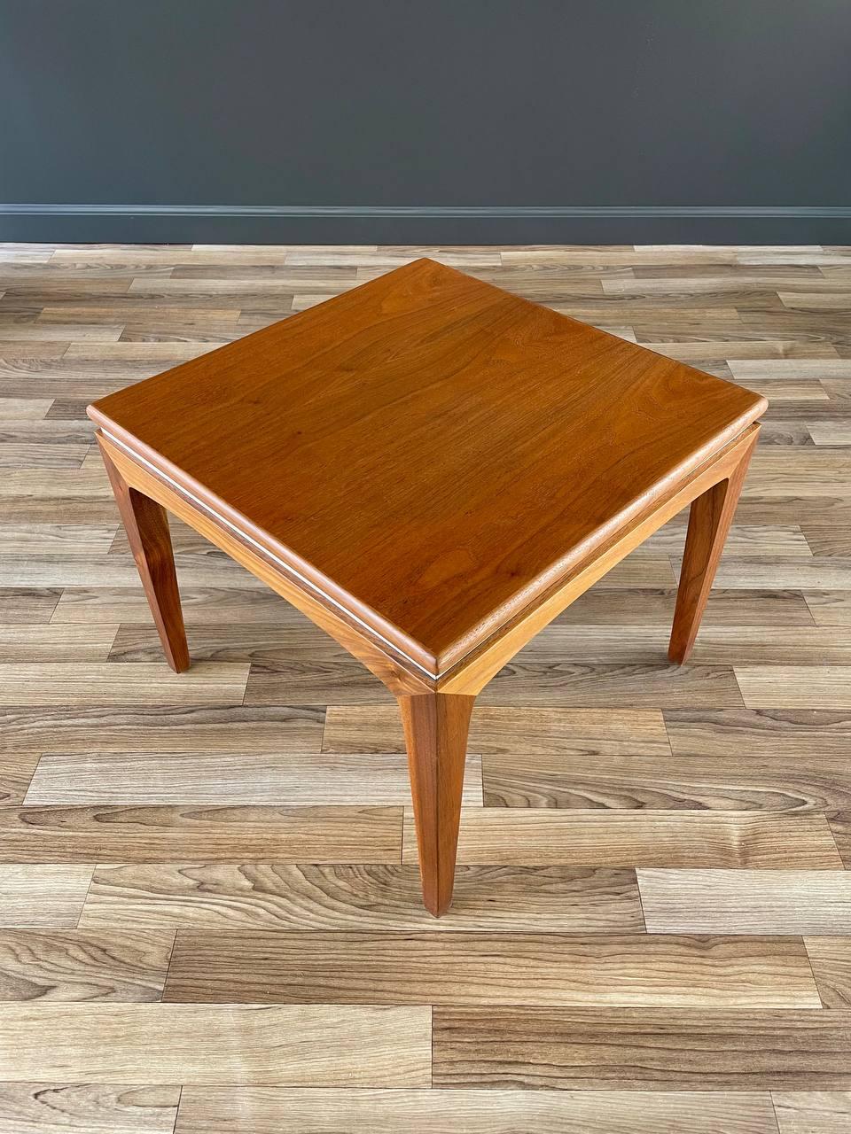Laminate Newly Refinished - Mid-Century Modern Walnut Side Table with White Accent For Sale