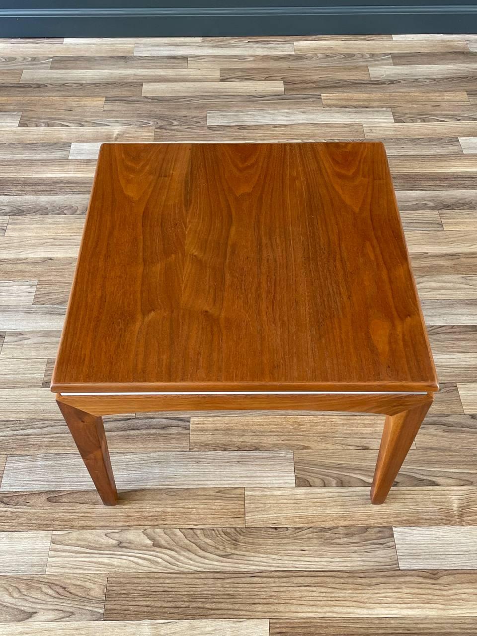 Newly Refinished - Mid-Century Modern Walnut Side Table with White Accent For Sale 1