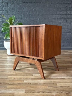 Newly Refinished - Mid-Century Modern Walnut Tambour-Door Night Stand