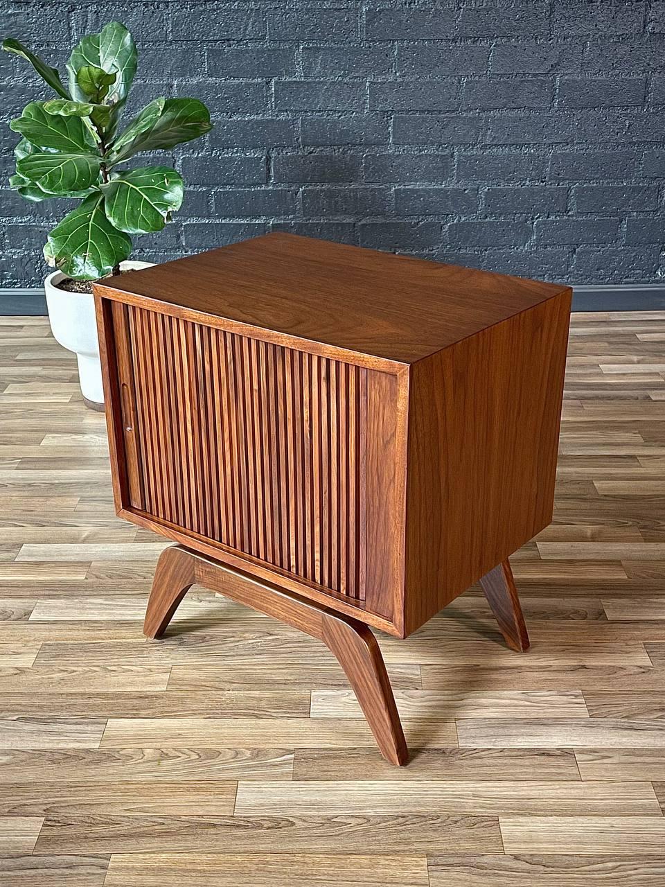 American Newly Refinished - Mid-Century Modern Walnut Tambour-Door Night Stand