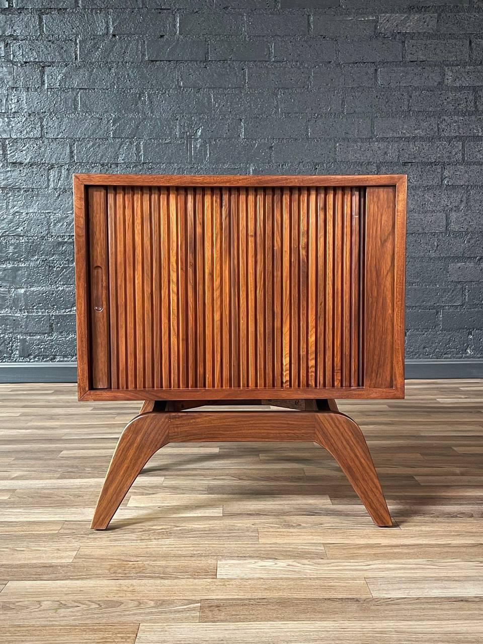 Mid-20th Century Newly Refinished - Mid-Century Modern Walnut Tambour-Door Night Stand
