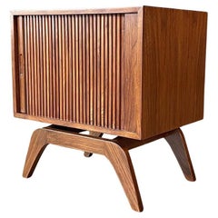 Newly Refinished - Mid-Century Modern Walnut Tambour-Door Night Stand