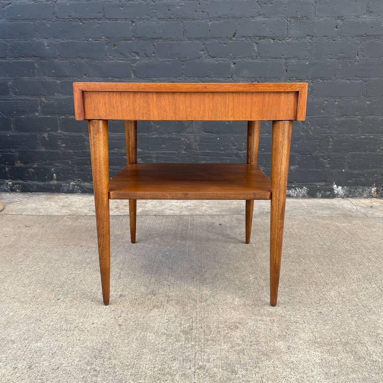 American Newly Refinished - Mid-Century Modern Walnut Two-Tier Side Table by Lane