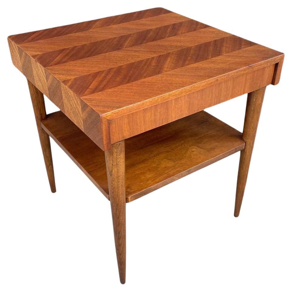 Newly Refinished MidCentury Modern Walnut TwoTier Side Table by