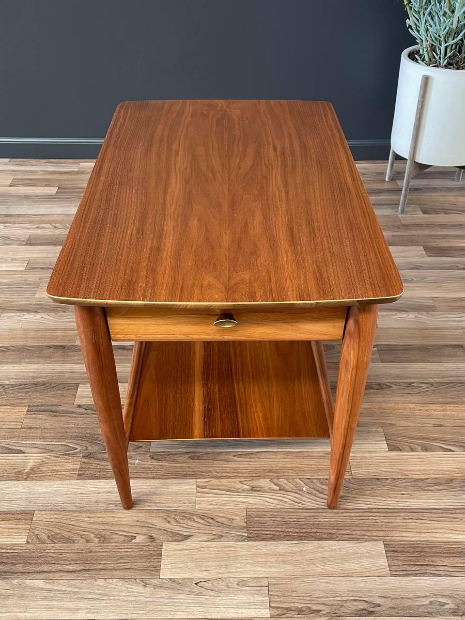 Newly Refinished - Mid-Century Modern Walnut Two-Tier Side Table by Mersman In Excellent Condition For Sale In Los Angeles, CA