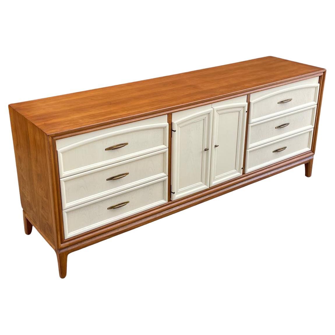 Newly Refinished - Mid-Century Modern Walnut Two-Tone Dresser by Thomasville For Sale