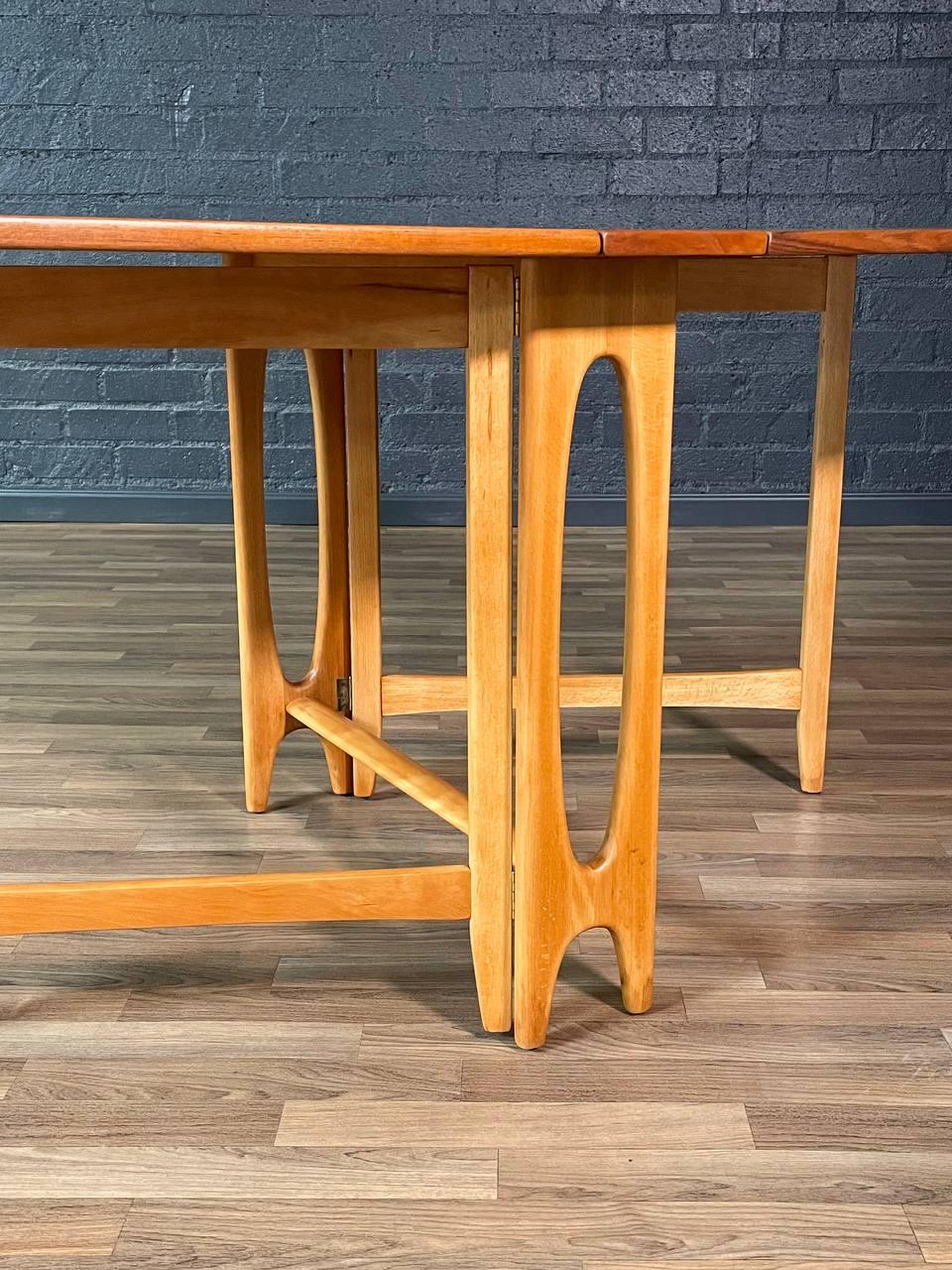 Newly Refinished-Mid-Century Norwegian Modern Teak, Birch Drop Leaf Dining Table For Sale 5