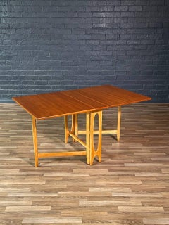 Newly Refinished-Mid-Century Norwegian Modern Teak, Birch Drop Leaf Dining Table