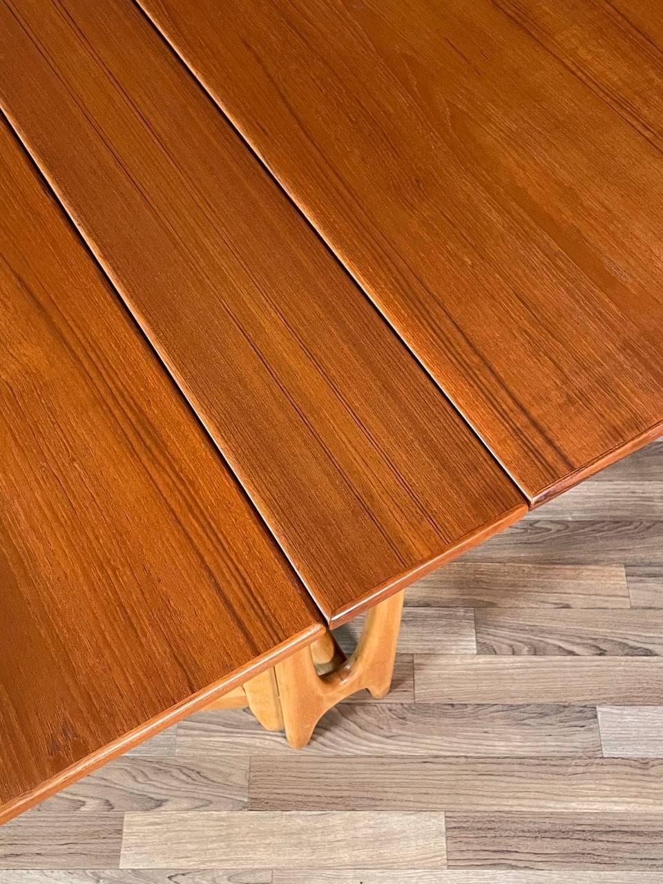 Newly Refinished-Mid-Century Norwegian Modern Teak, Birch Drop Leaf Dining Table For Sale 4
