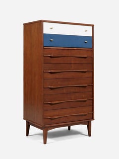 Newly Refinished - Mid-Century Two-Tone Blue & Beige Lacquered Highboy Dresser