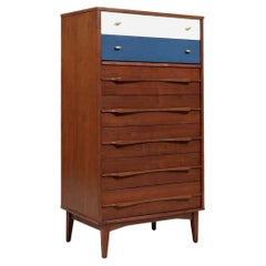 Newly Refinished - Mid-Century Two-Tone Blue & Beige Lacquered Highboy Dresser