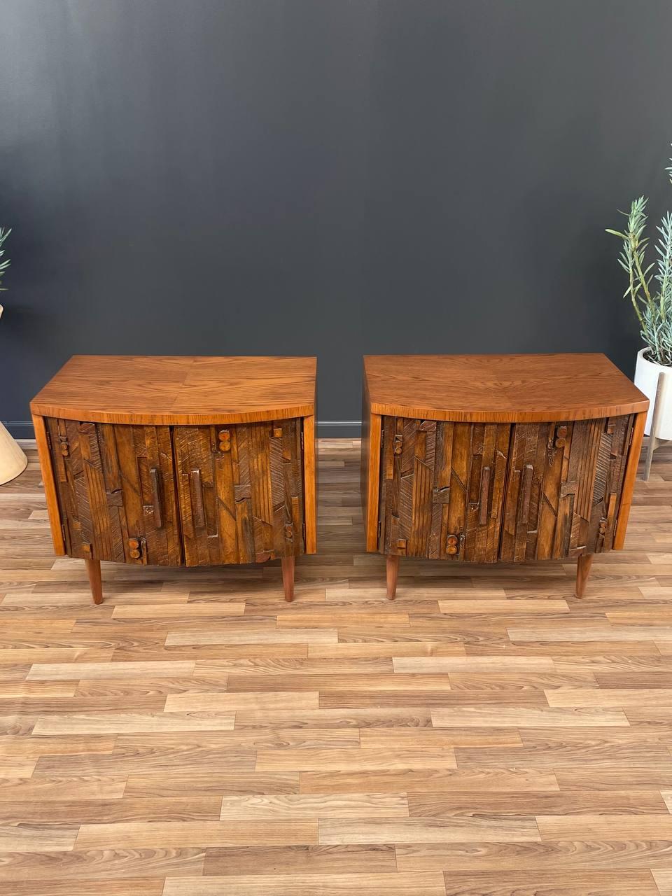 American Newly Refinished - Pair of Mid-Century Modern Brutalist Night Stands by Lane
