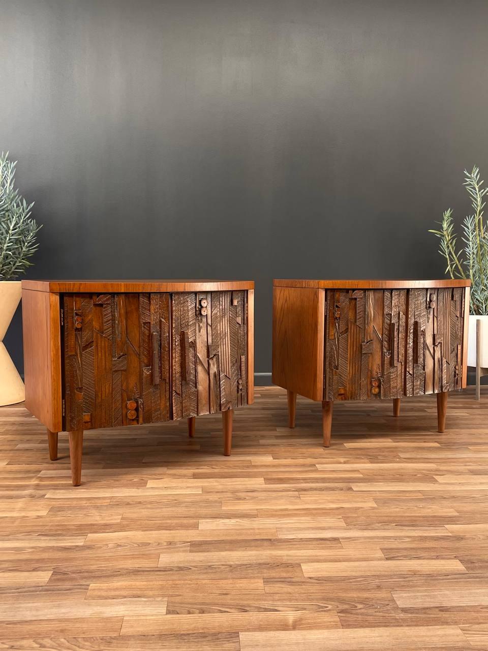 Mid-20th Century Newly Refinished - Pair of Mid-Century Modern Brutalist Night Stands by Lane For Sale