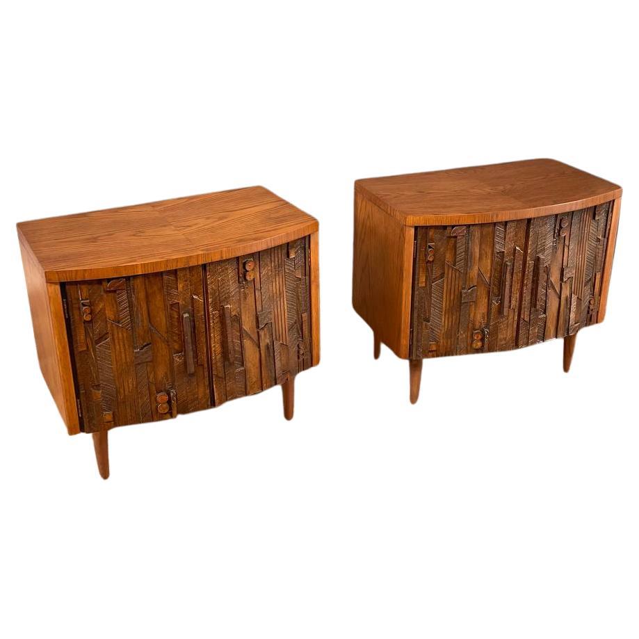 Newly Refinished - Pair of Mid-Century Modern Brutalist Night Stands by Lane
