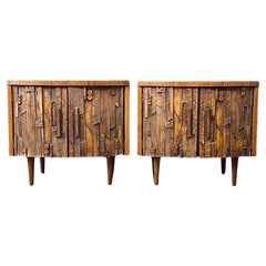 Used Newly Refinished - Pair of Mid-Century Modern Brutalist Night Stands by Lane
