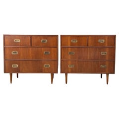 Newly Refinished -Pair of Mid-Century Modern Chest Dresser Brass Accents by Lane