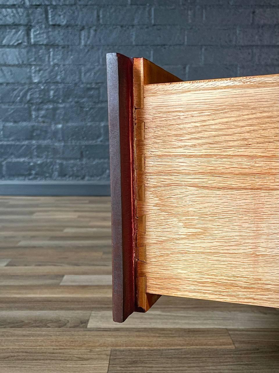 Newly Refinished - Pair of Mid-Century Modern Night Stands w/ Bookcase For Sale 4