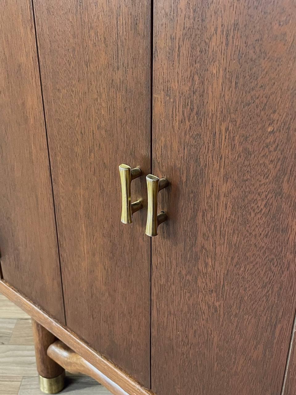 Newly Refinished - Pair of Mid-Century Modern Night Stands with Brass Accents 5