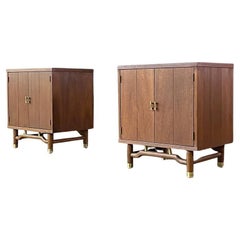Newly Refinished - Pair of Mid-Century Modern Night Stands with Brass Accents